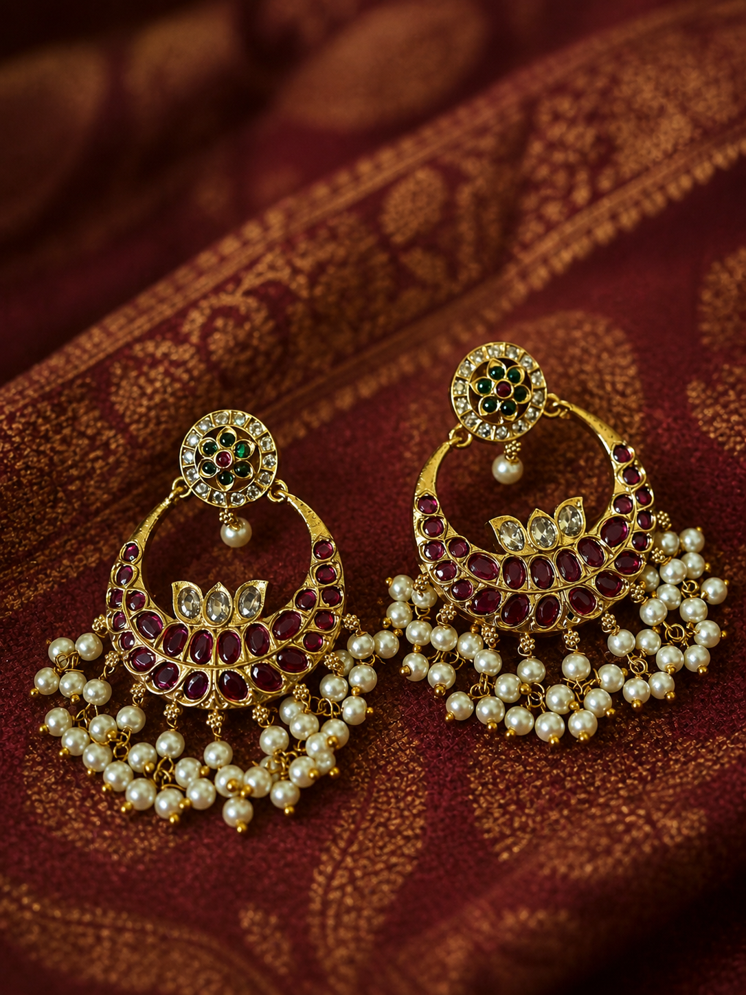 Jadau Kemp Chaandbali| Antique Gold-Plated Earrings