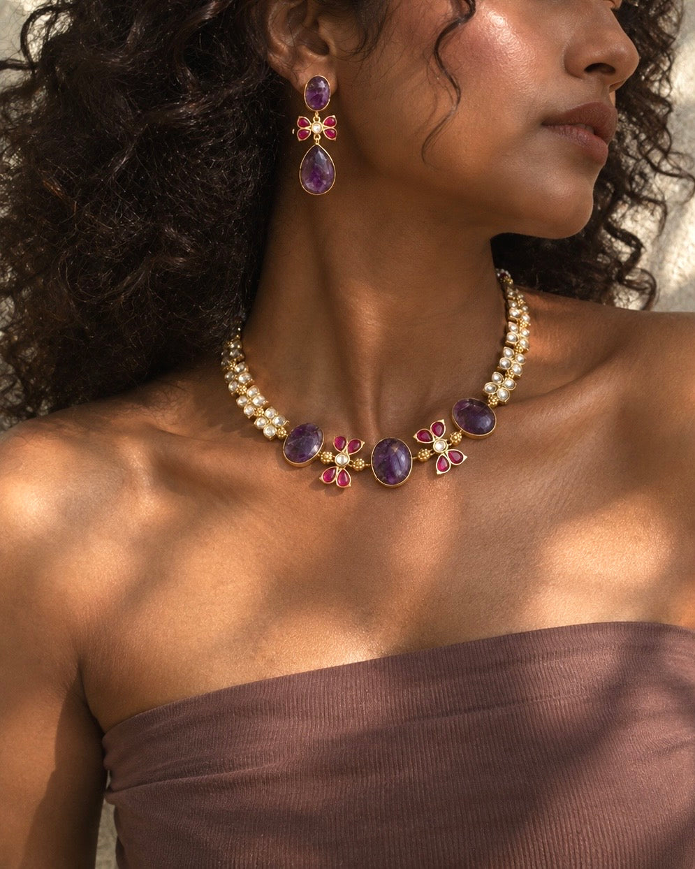 Night in Jaisalmer | Natural-Stone Designer Necklace Set with Carat Plating