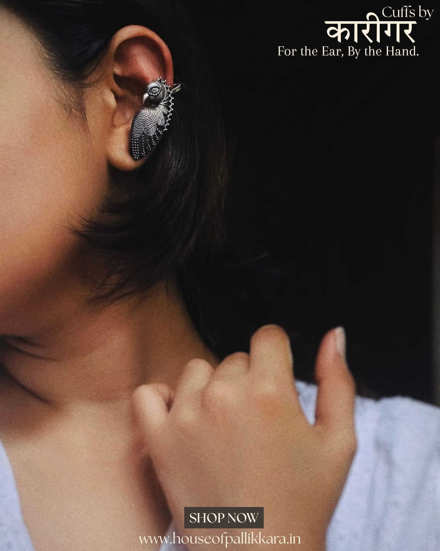 AntarPakshi | Contemporay Ear cuffs by the कारीगर | Silver Plated