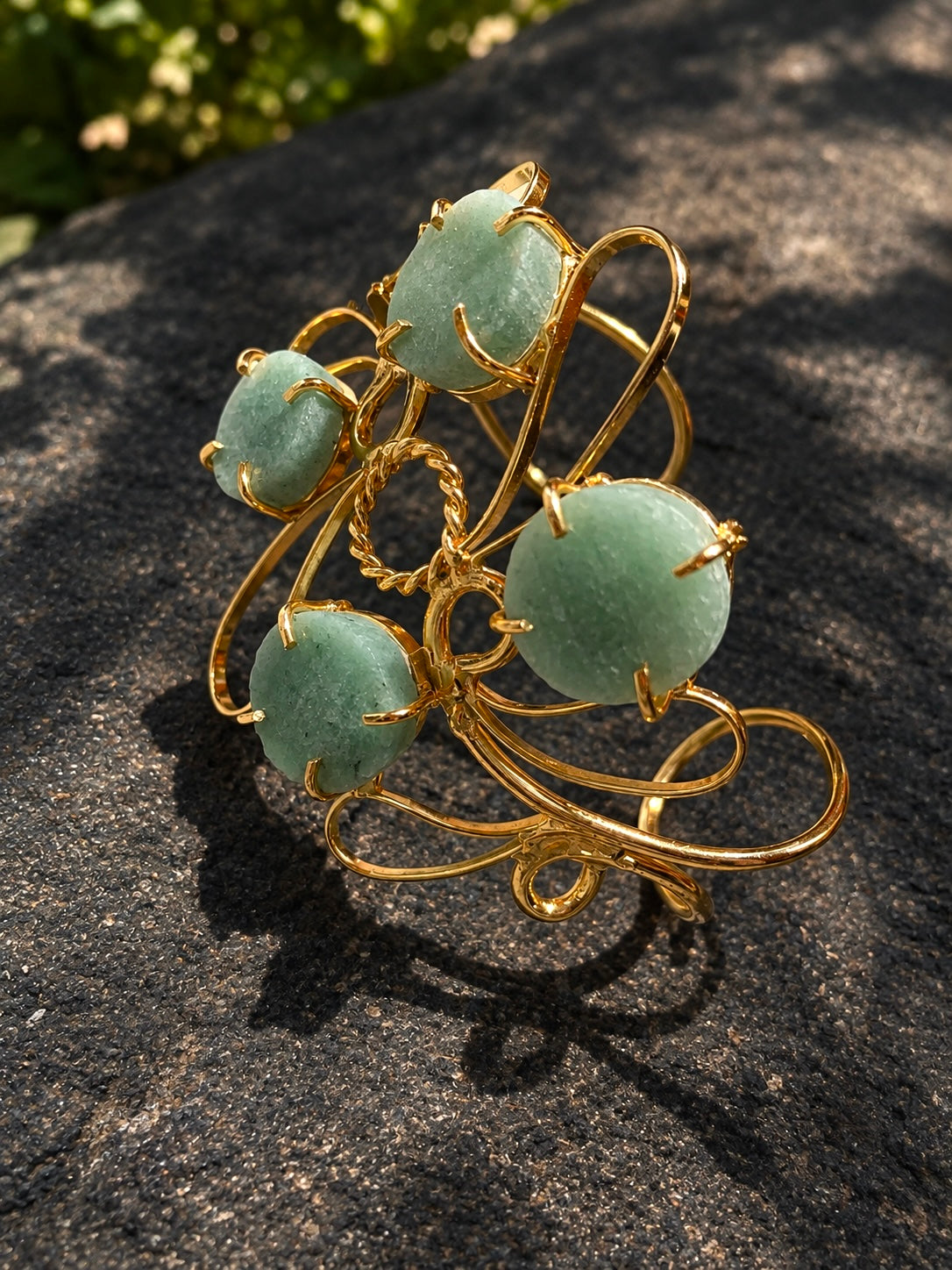 Neem & Gold| Sculptural Brass Statement Wristwear | Mint-Green