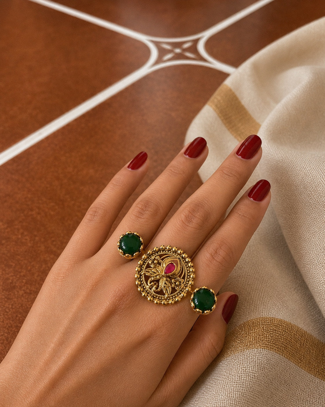 Marakatham | Heritage Inspired Double Finger Ring