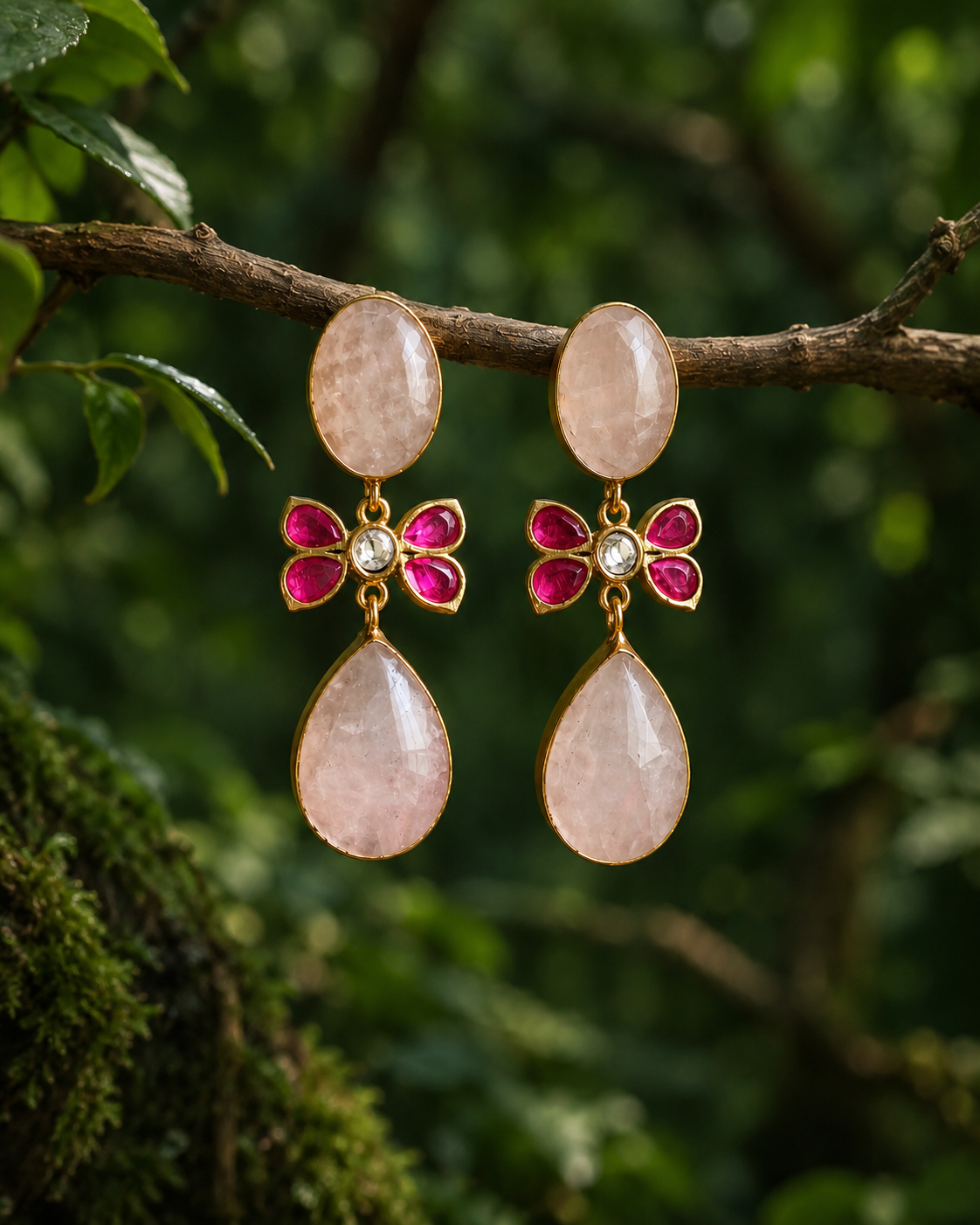 Gulabi Noor | Natural-Stone Designer Necklace Set with Carat Plating