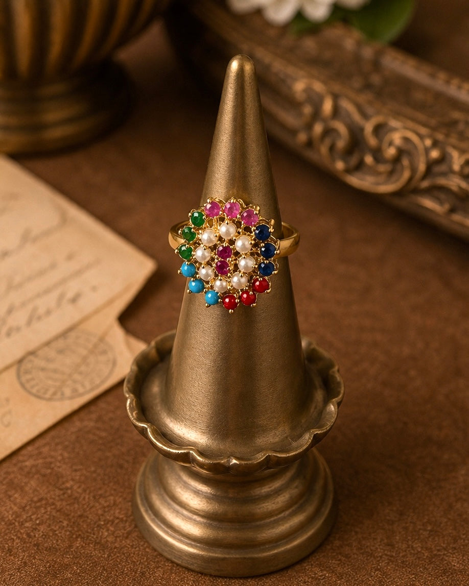 Navarathna Chakra| Antique Adjustable Statement Finger Ring