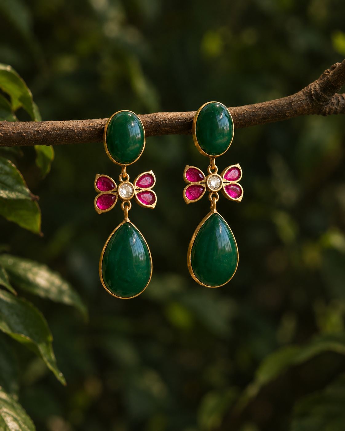 Panna Bagh | Natural-Stone Designer Necklace Set with Carat Plating