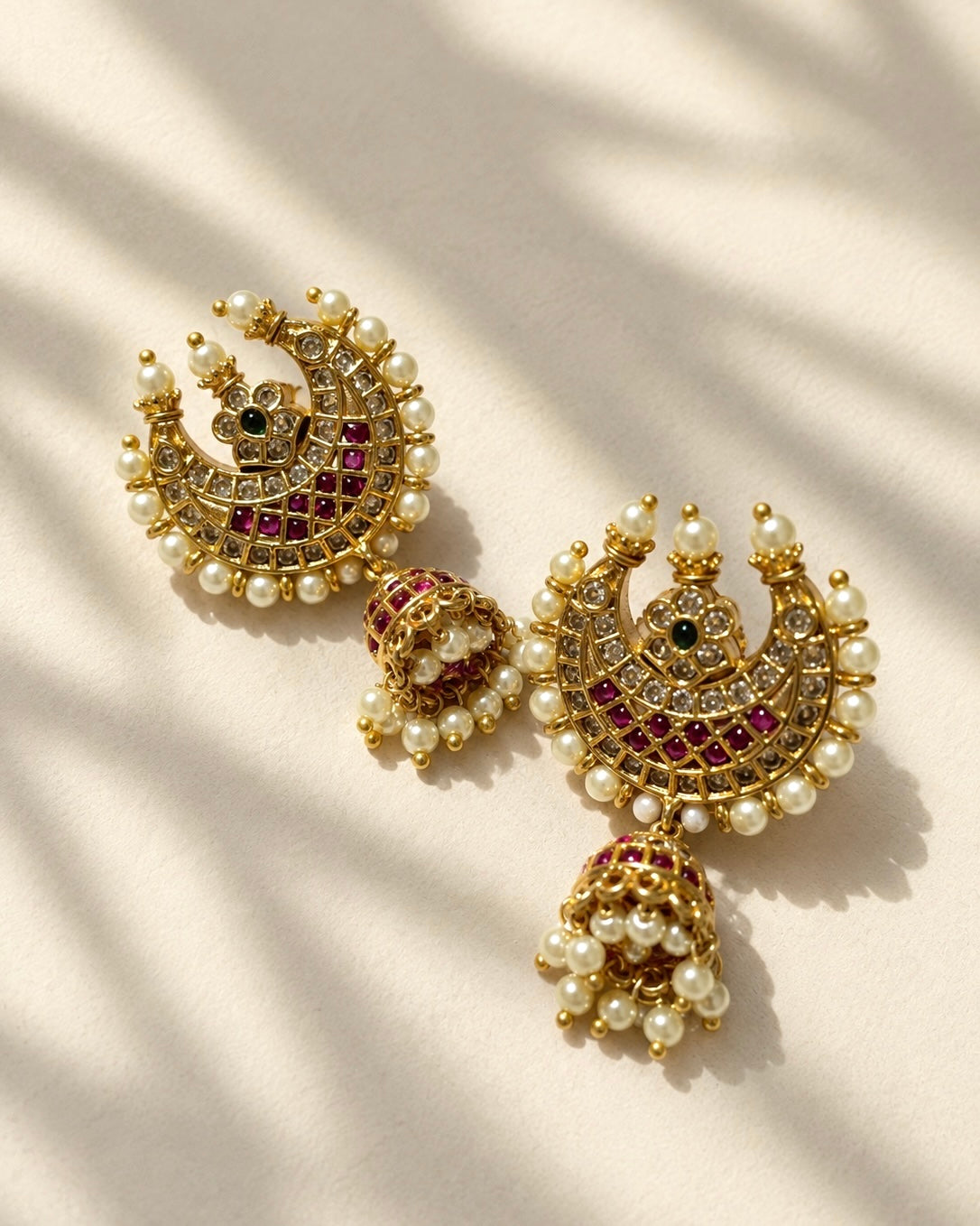 Chandrakala | Antique Gold-Plated Jadau Chandbali Jhumkas