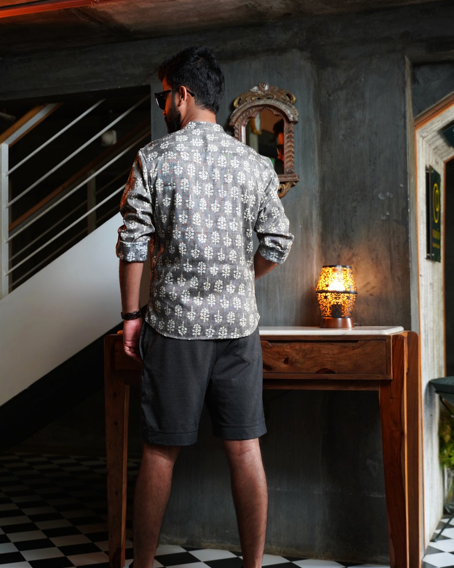 Grey Rayon Foil Printed Shirt