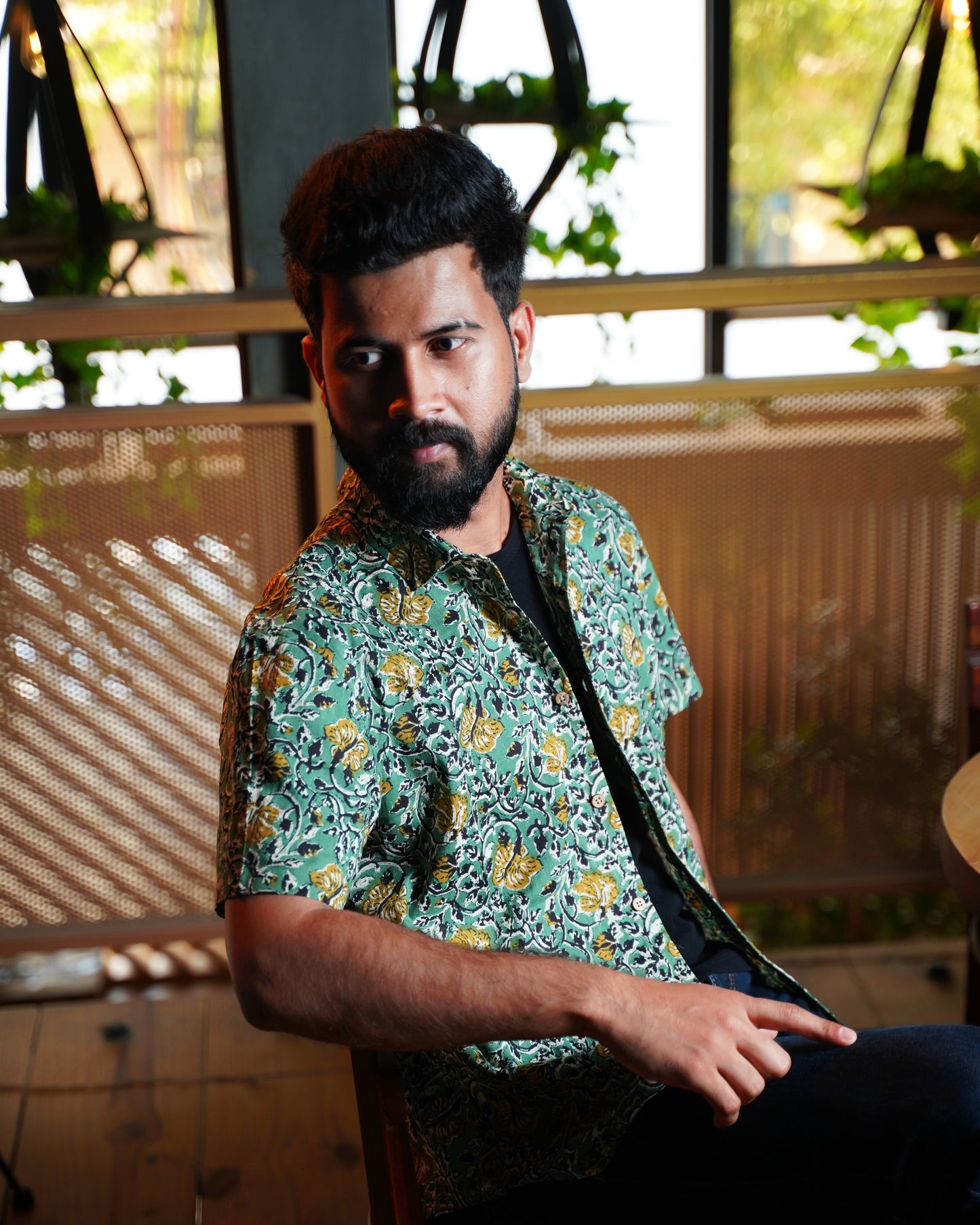 Sea Green Sanganeri Floral Printed Shirt