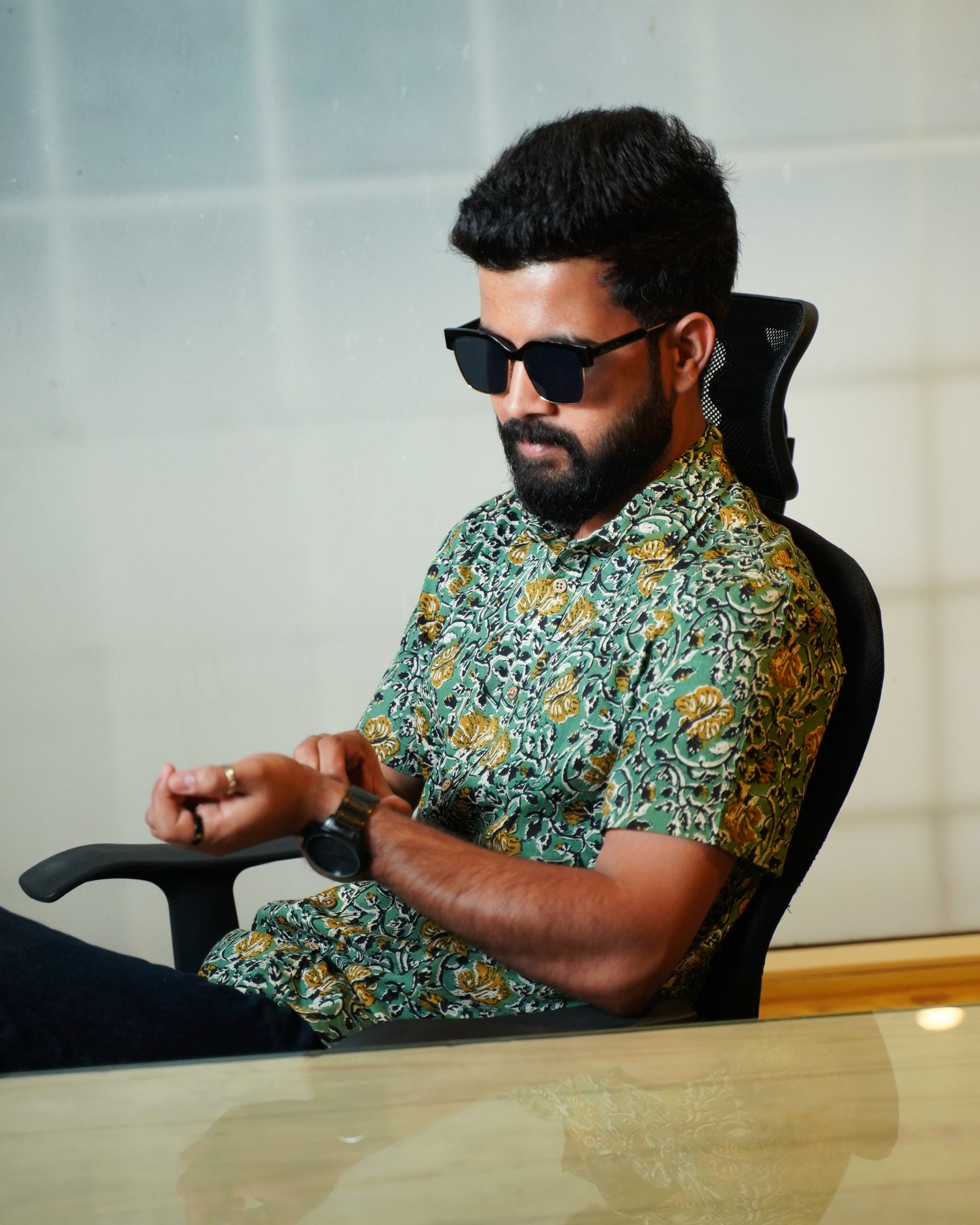 Sea Green Sanganeri Floral Printed Shirt