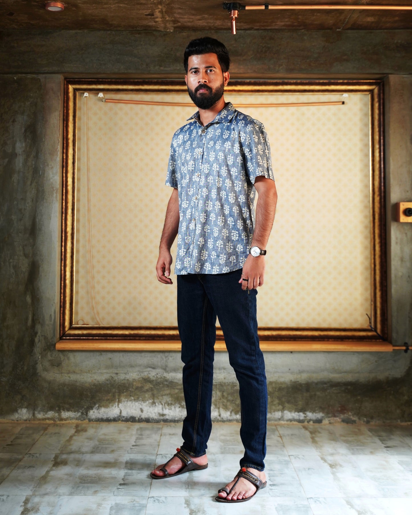 Blue Rayon Foil Printed Shirt