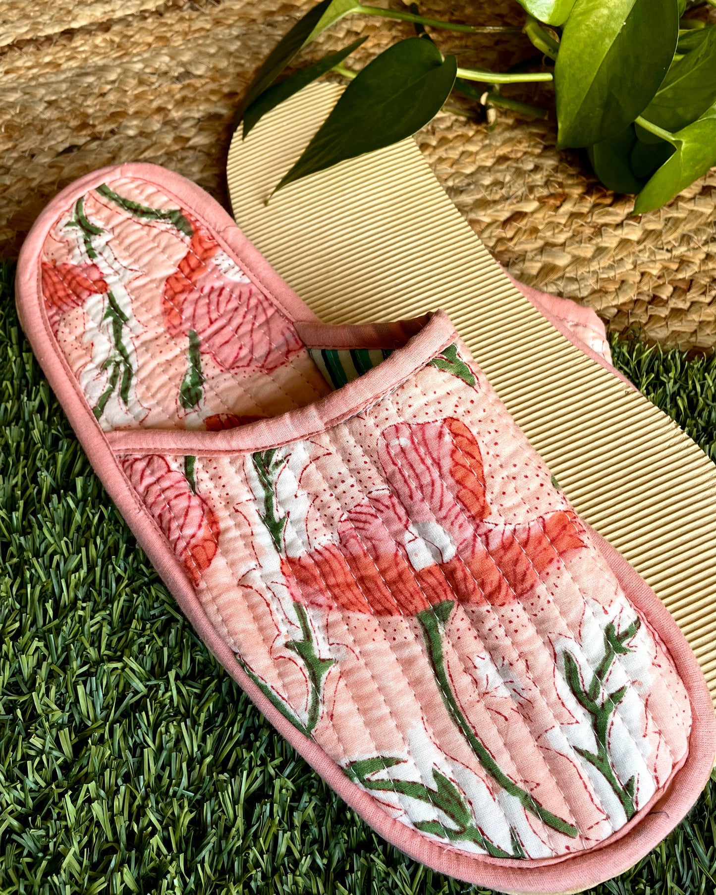 Enchanted Garden | Hand Block Printed & Quilted Cotton Home Slip-Ons