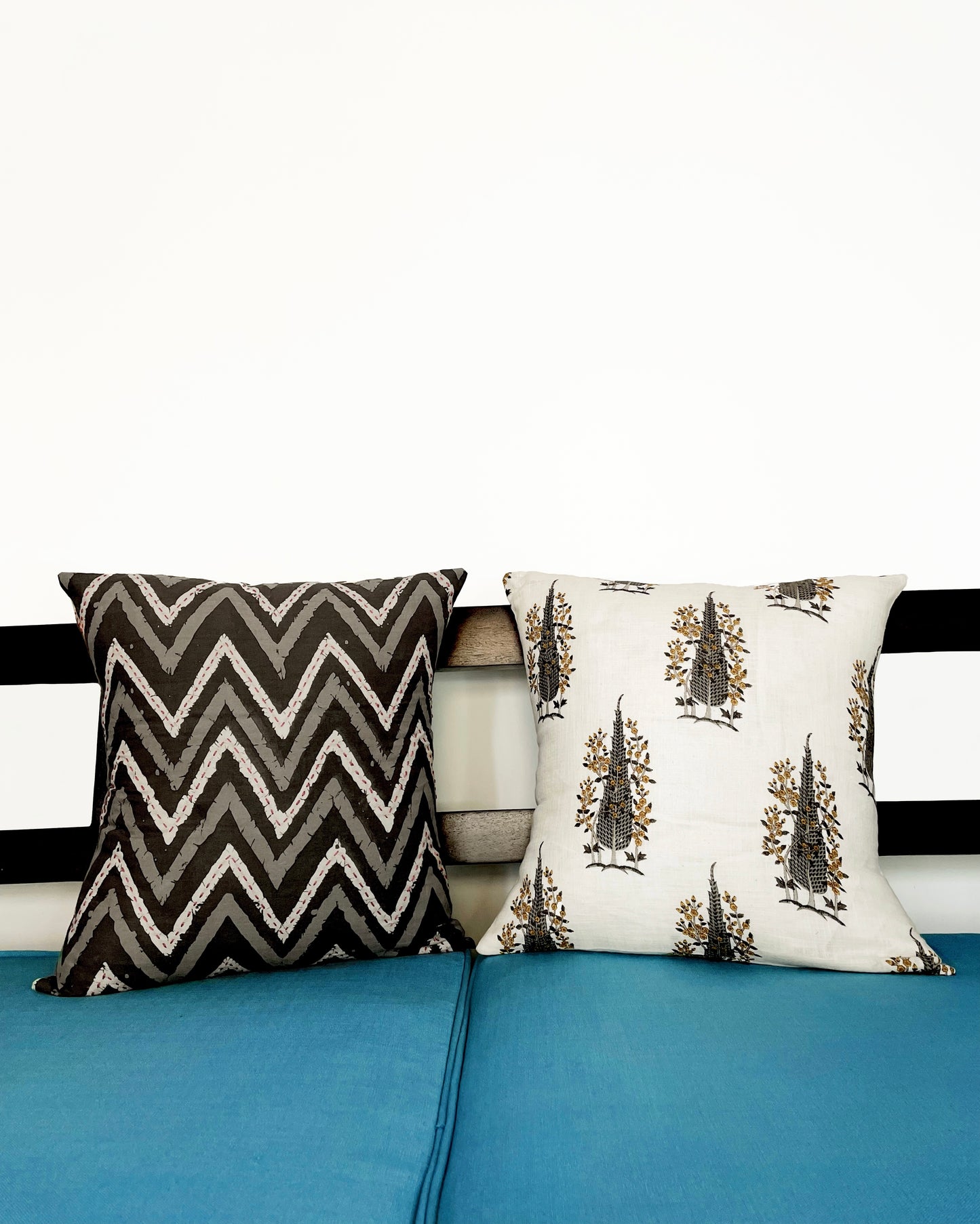 Mustard Paisley Prism | Pure Cotton Block Printed Cushion Covers | Set of 2