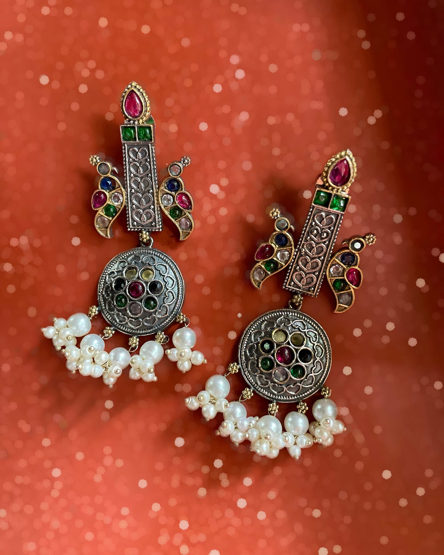 Kalgi | Silver Plated | Dual Tone Kemp Statement Earrings