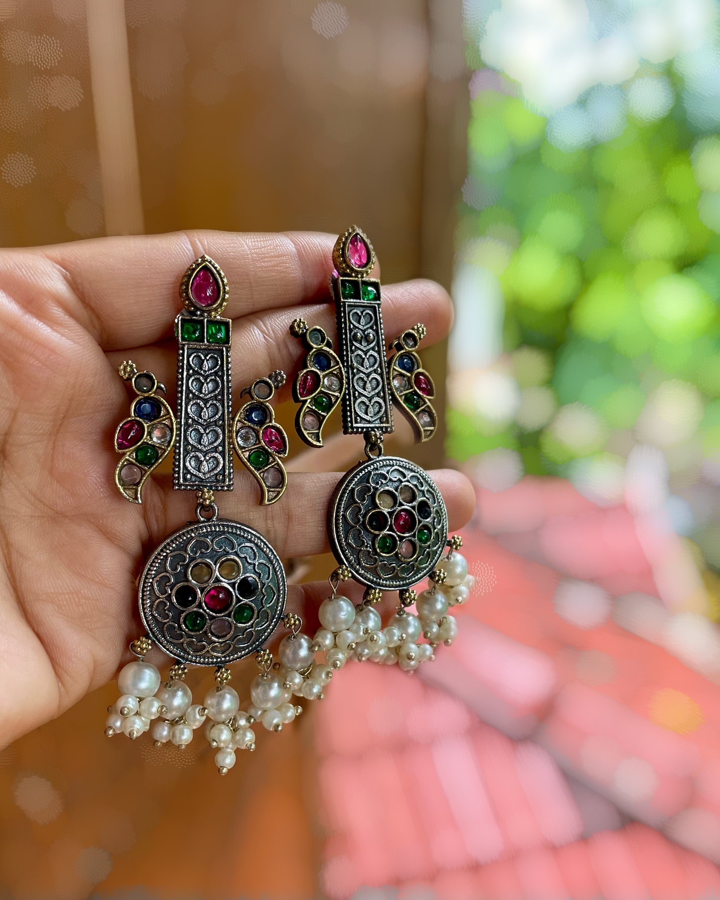 Kalgi | Silver Plated | Dual Tone Kemp Statement Earrings