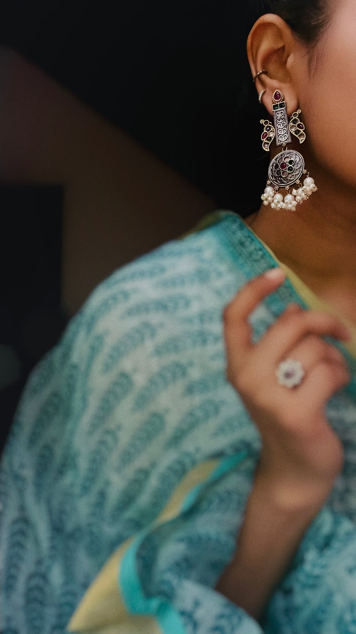 Kalgi | Silver Plated | Dual Tone Kemp Statement Earrings