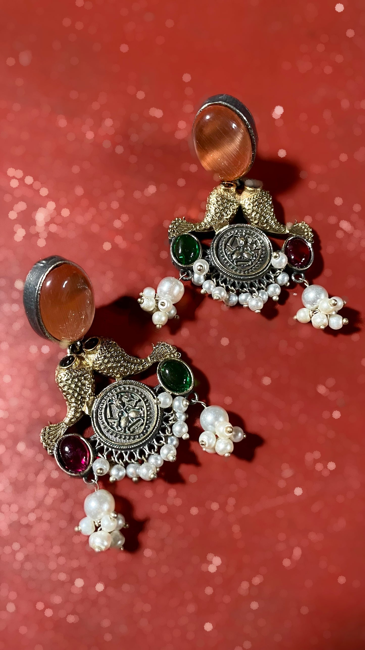 Meenavati | Silver Plated | Dual Tone Kemp Statement Earrings