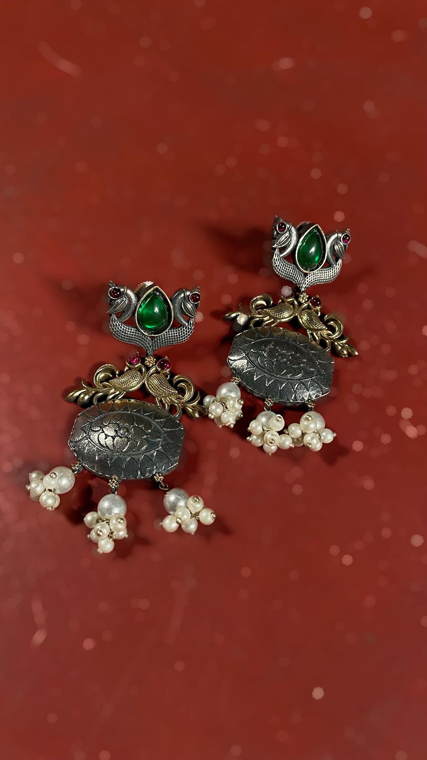 Mudhraa | Silver Plated | Dual Tone Kemp Statement Earrings