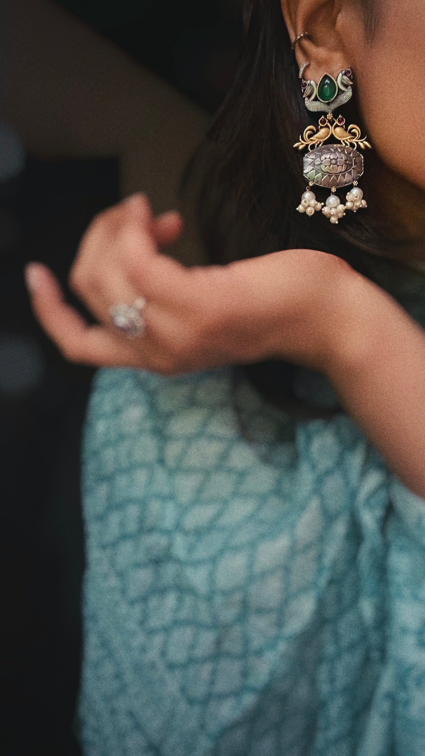 Mudhraa | Silver Plated | Dual Tone Kemp Statement Earrings