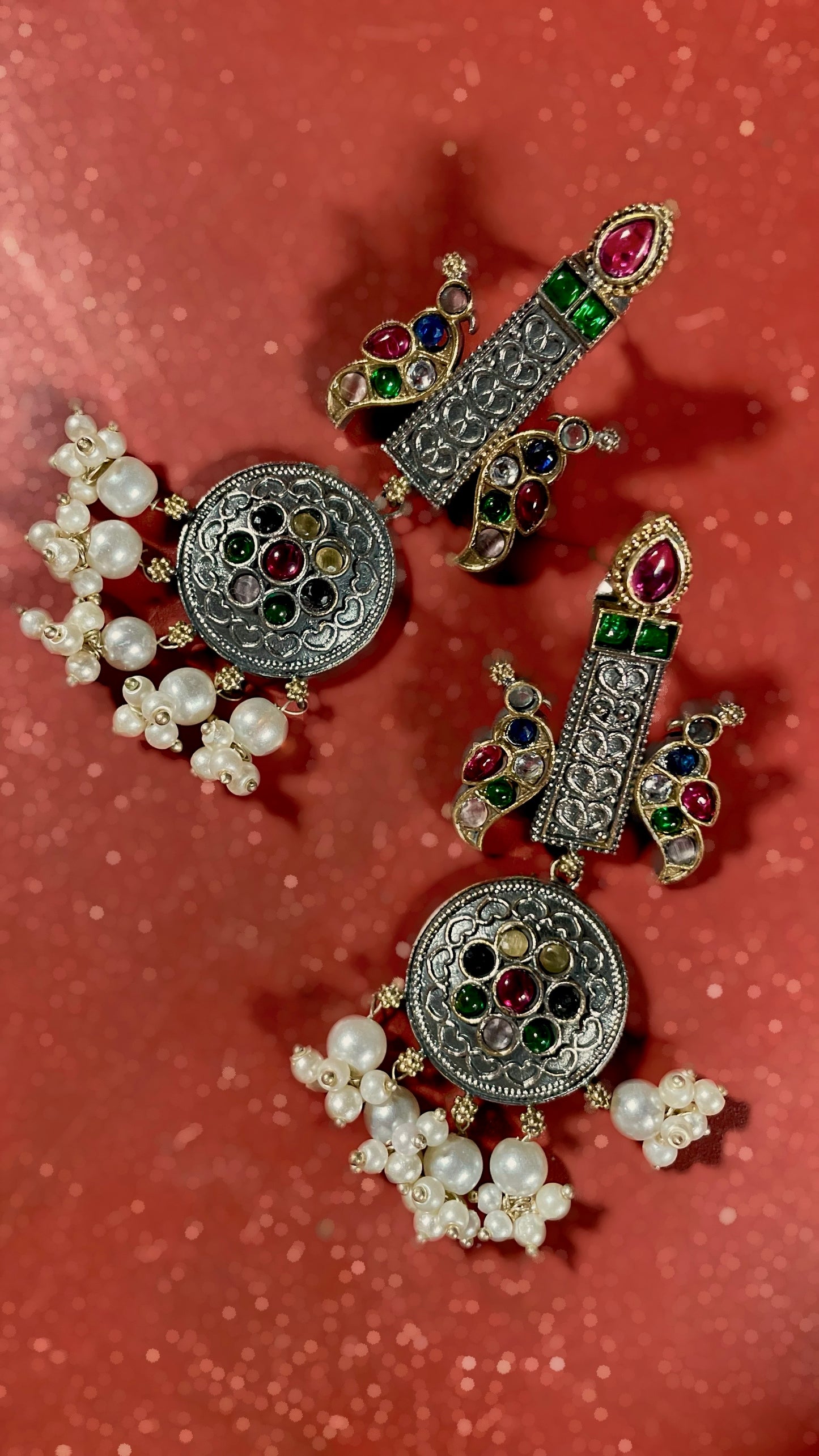 Kalgi | Silver Plated | Dual Tone Kemp Statement Earrings