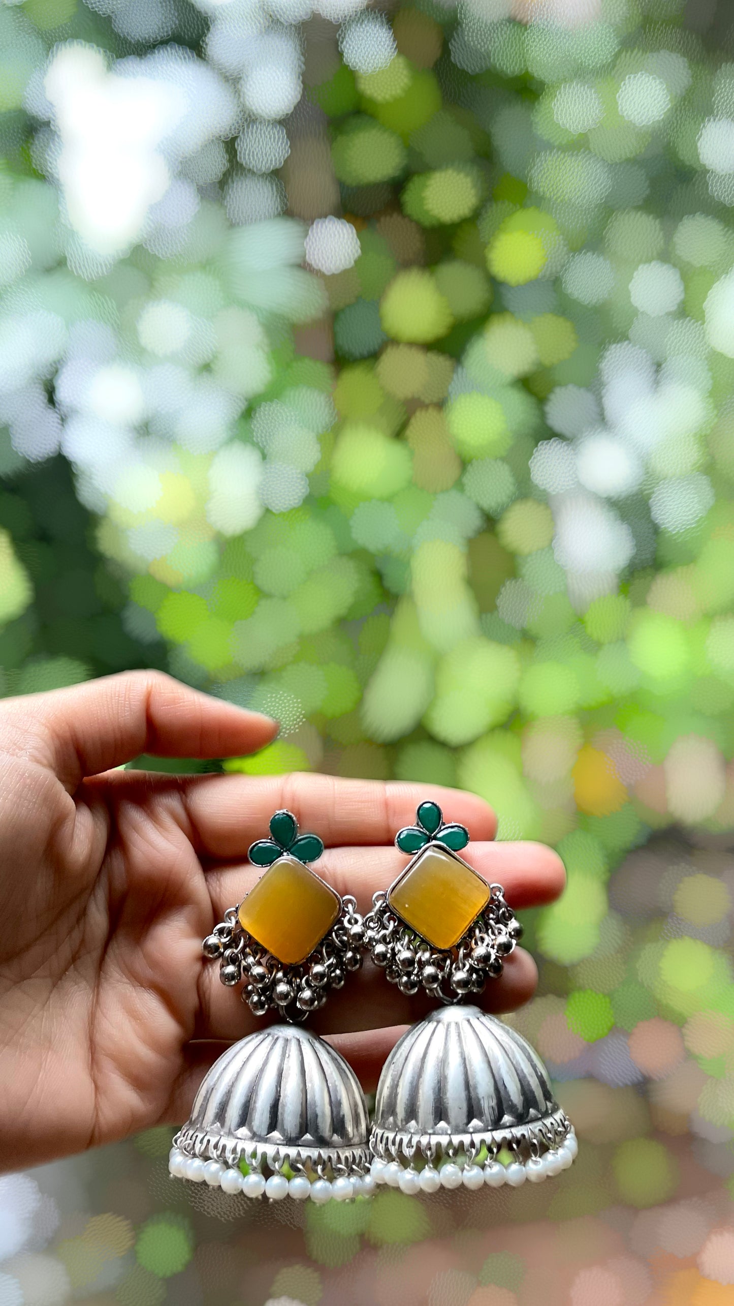 Iravya | Silver Plated Statement Jhumkas with Pearls