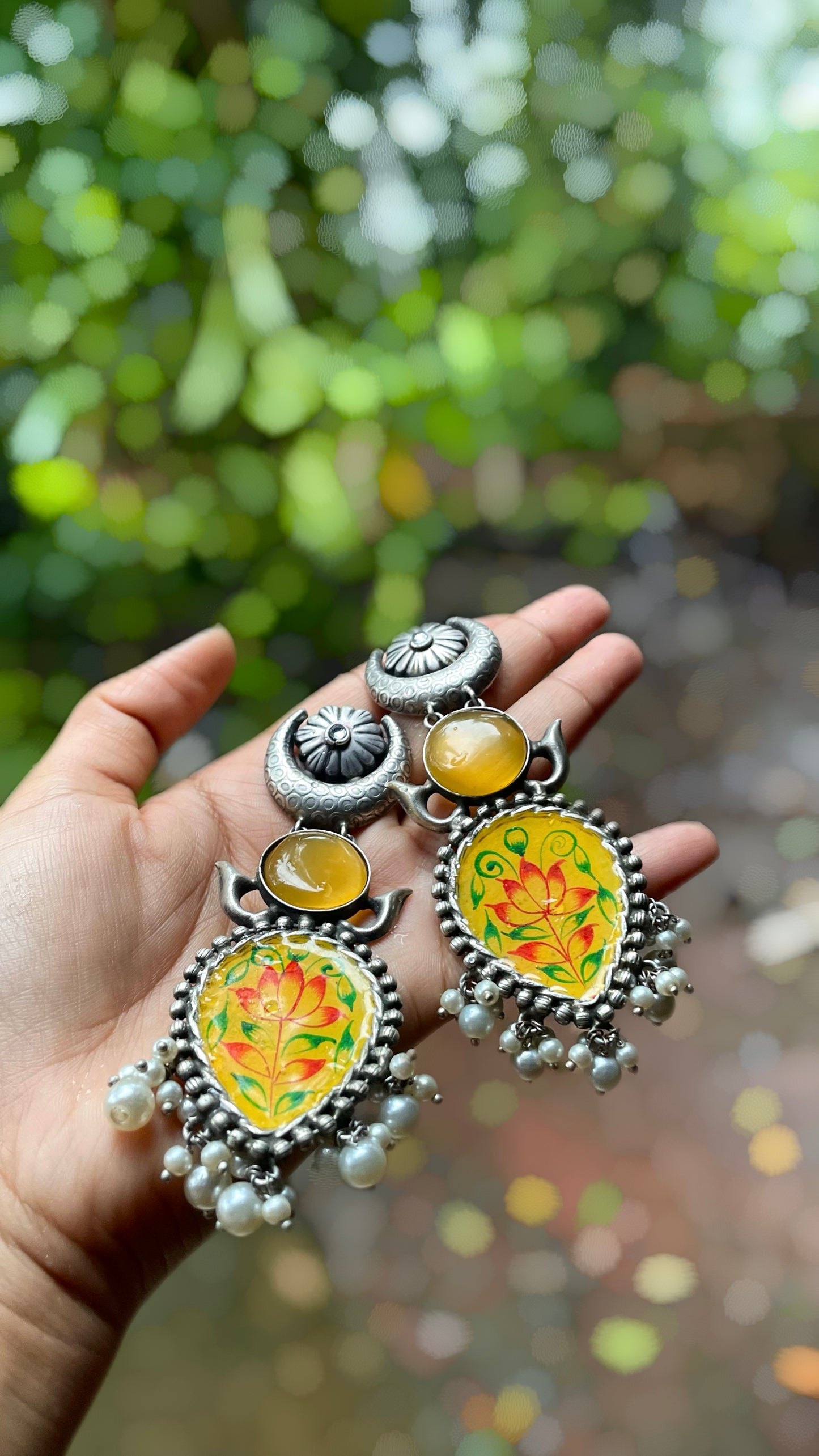 Chira | Silver Plated Meenakari Statement Earrings