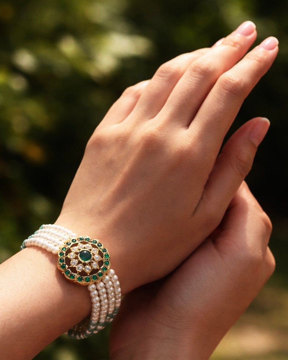 Pearl Tapestry | Antique Gold-Plated Pearl Bracelets with Stonework | The Vishu Collective'26