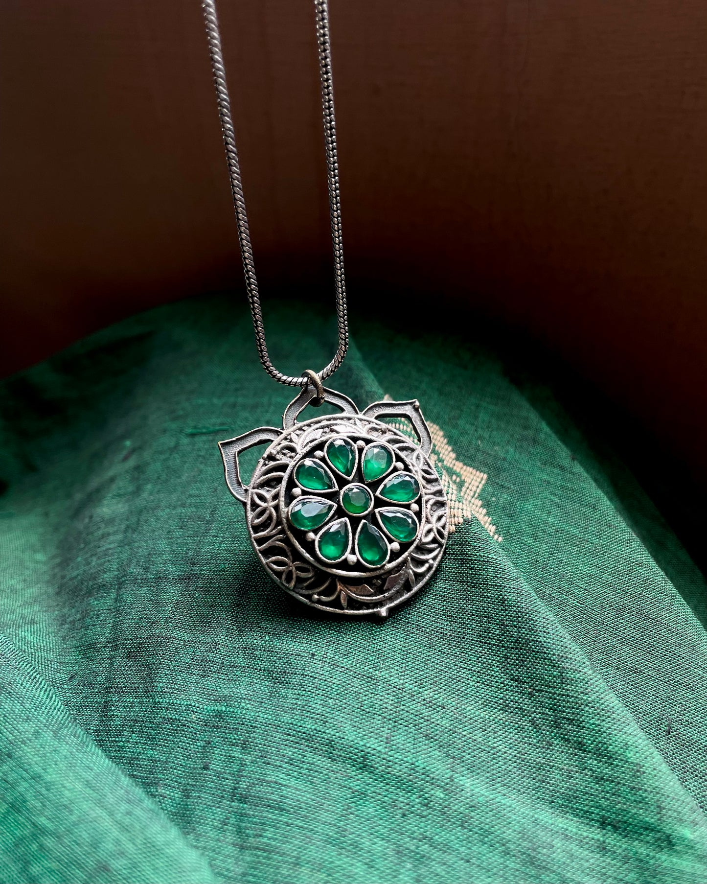 Dhwaj | Silver Plated Handcrafted Statement Pendant & Chain