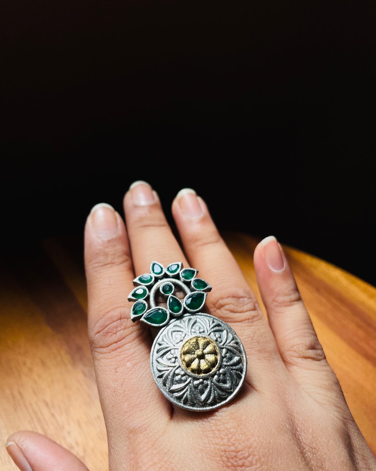 Dhwanit | Silver Plated Dual Tone Fusion Handcrafted Statement Ring
