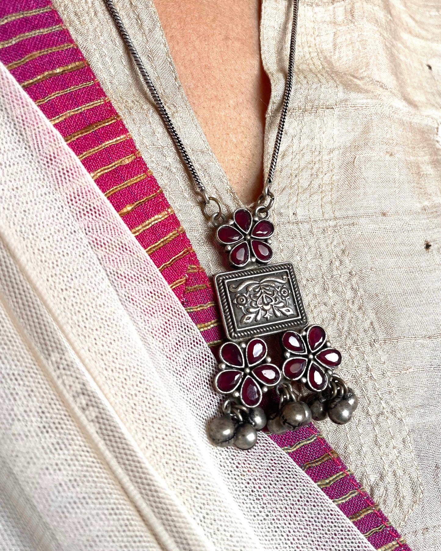 Manjaree | Silver Plated Handcrafted Statement Pendant & Chain