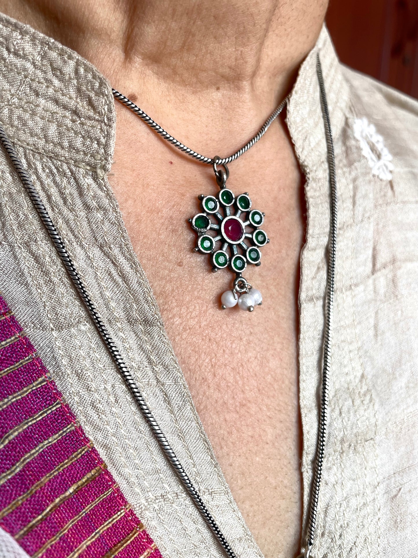 Dwithi | Silver Plated Handcrafted Statement Pendant & Chain