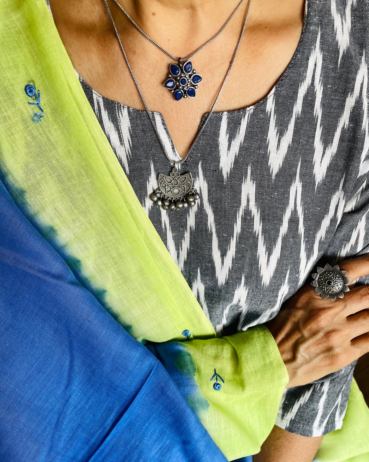 Ashmitra | Silver Plated Handcrafted Statement Pendant & Chain