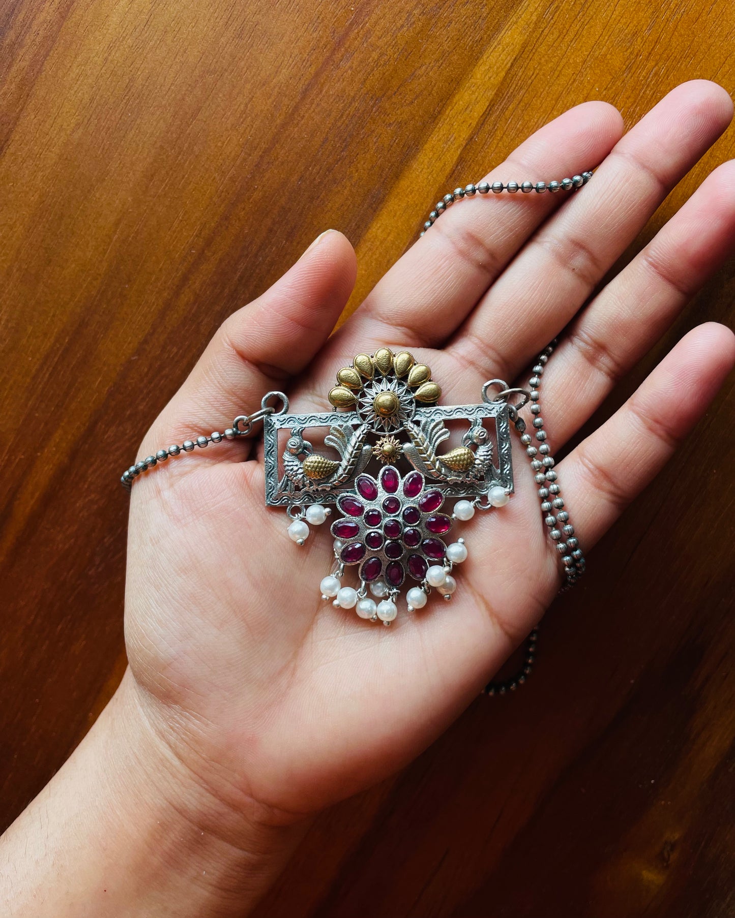 Nrityaakshi | Silver Plated Dual-Tone Fusion Handcrafted Statement Necklace