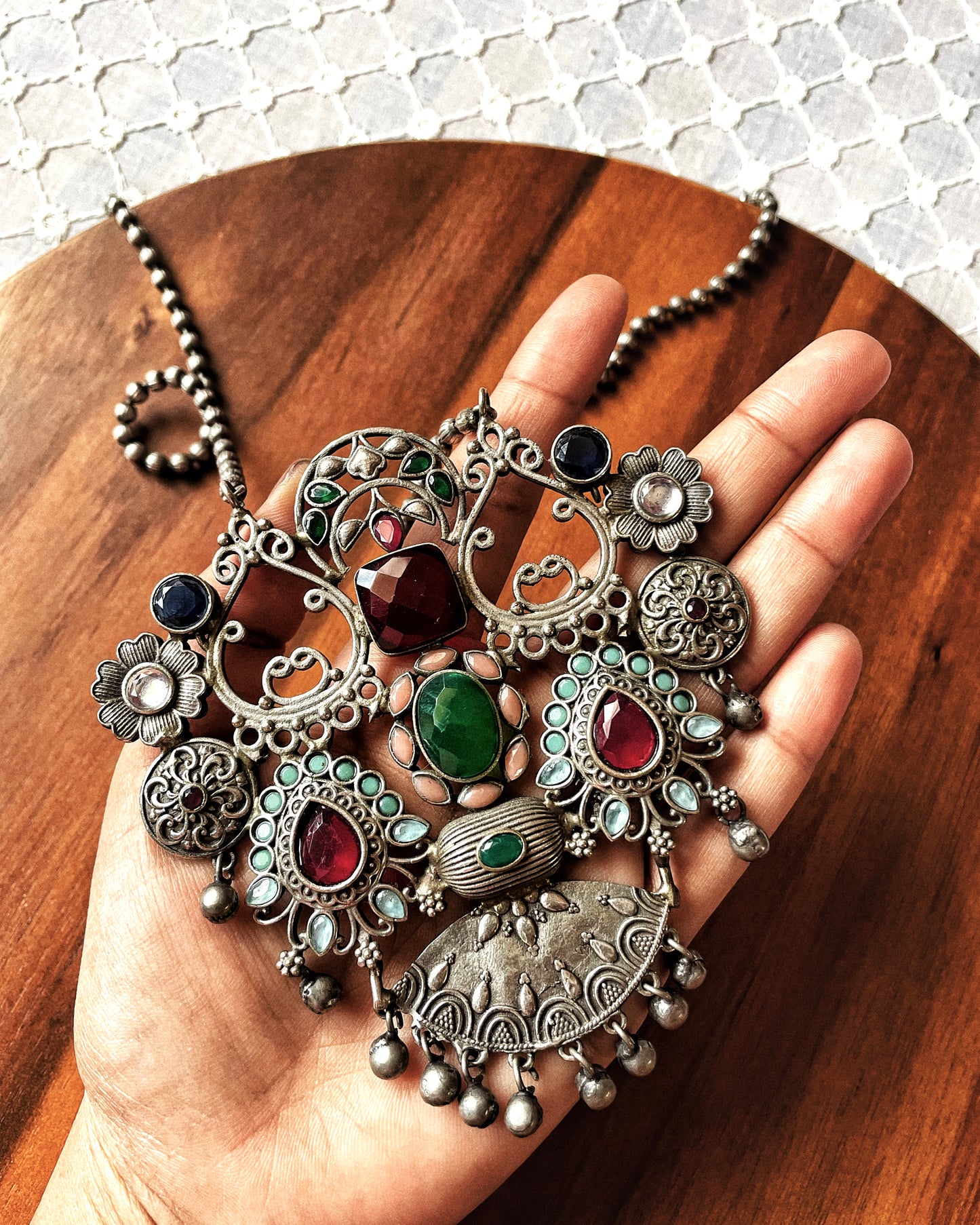 शृङ्गार | Silver Plated Fusion Handcrafted Statement Necklace