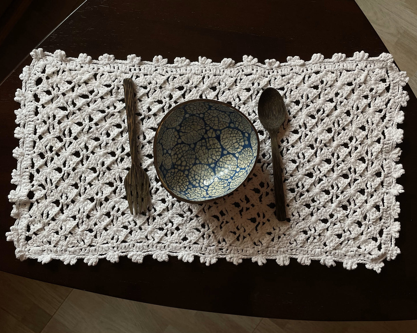 Pure White Aabharana Rectangular Crochet Placement Mat