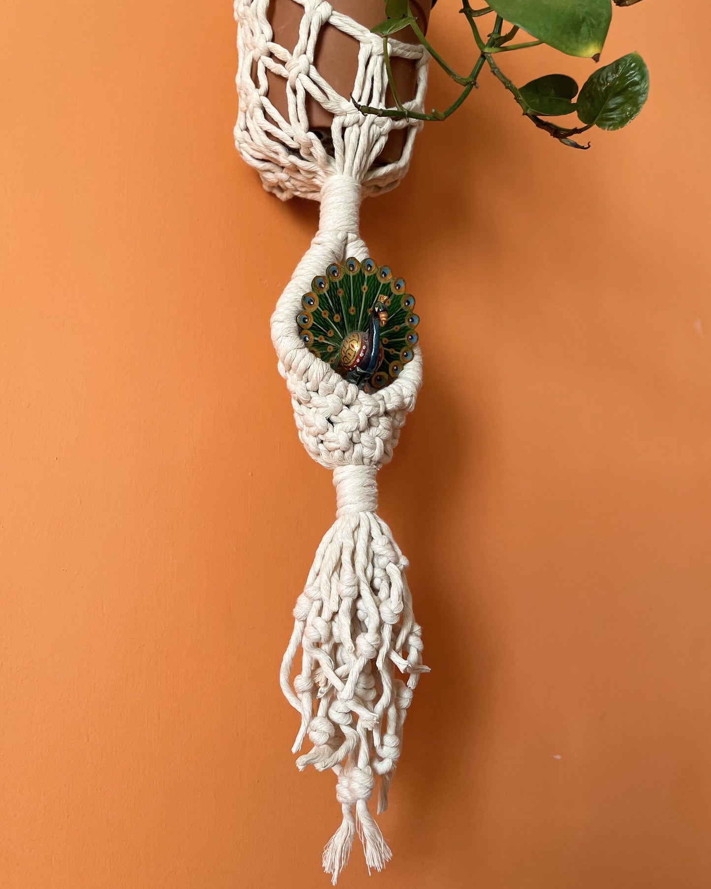 Off-White Macrame Handwoven Two-Tier Plant Hanger