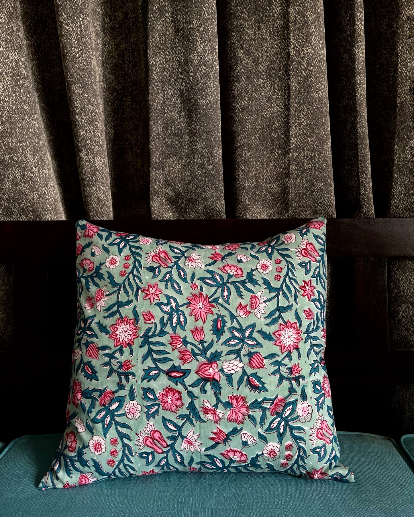 Sanganeri Blooms | Pure Cotton Block Printed Cushion Covers | Set of 2