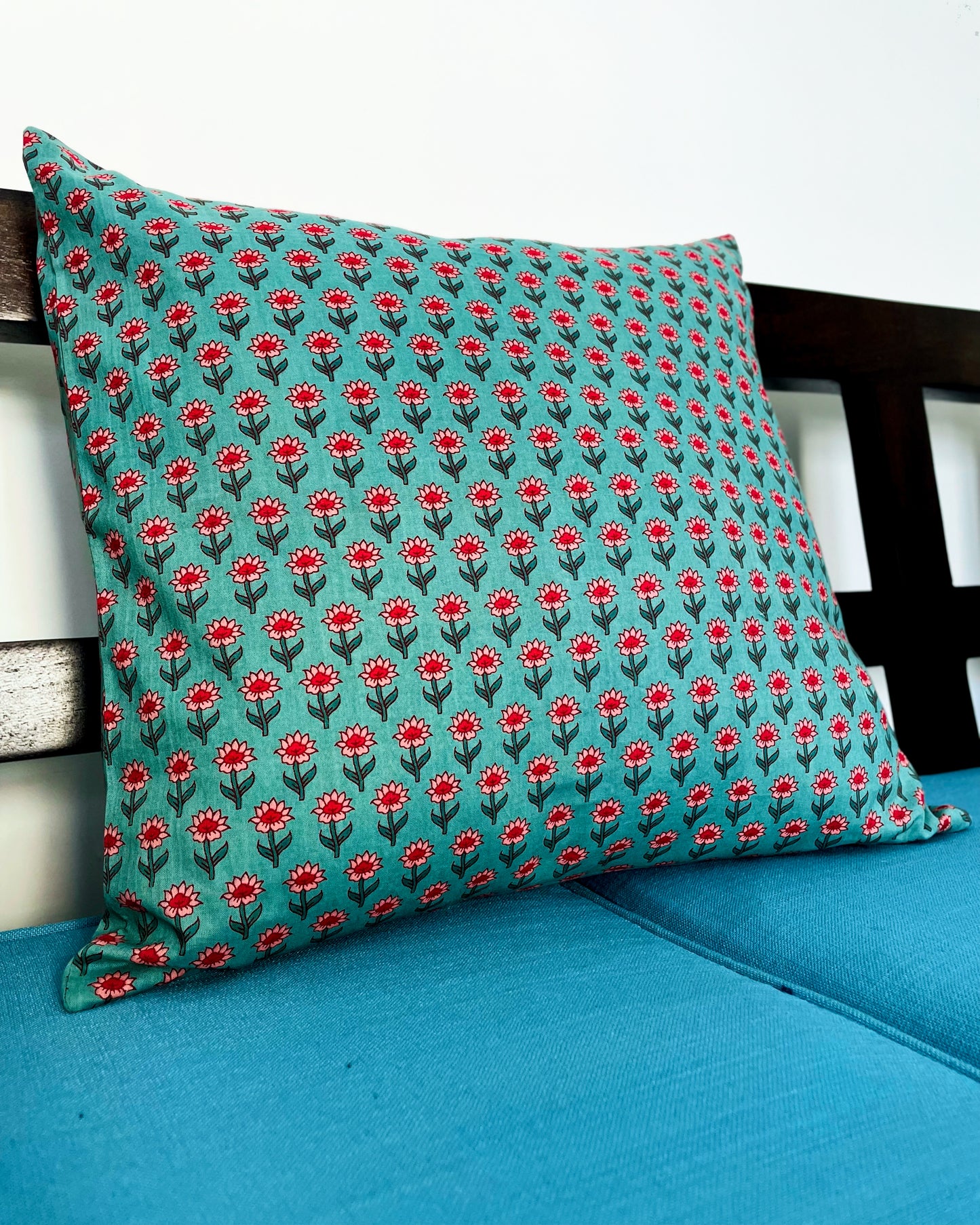 Seafoam Paisley Whispers | Pure Cotton Block Printed Cushion Covers Set of 2