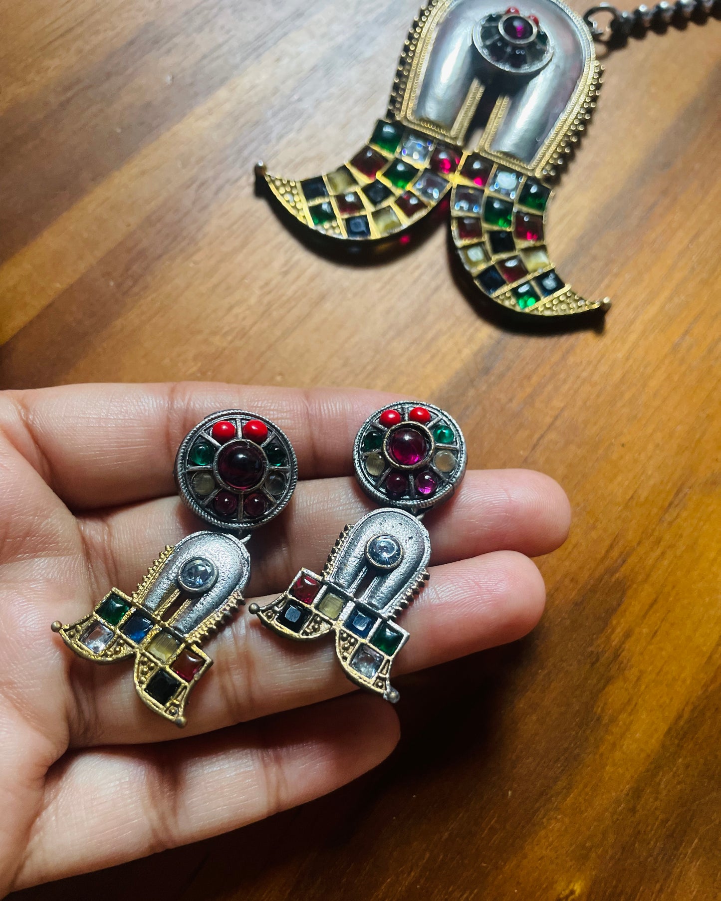 Navaratna Puli Nagam | Antique Dual-Tone Designer Haram Set