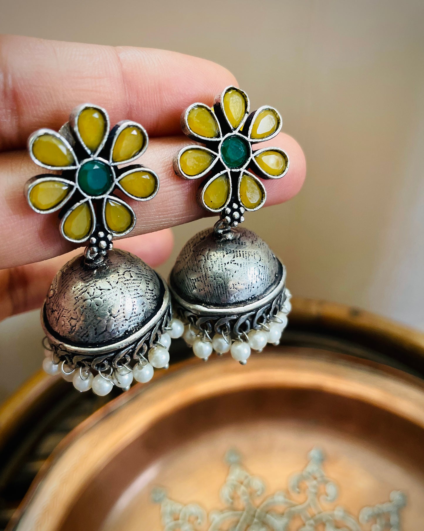 Haridrā Multicolour Stone Jhumkas