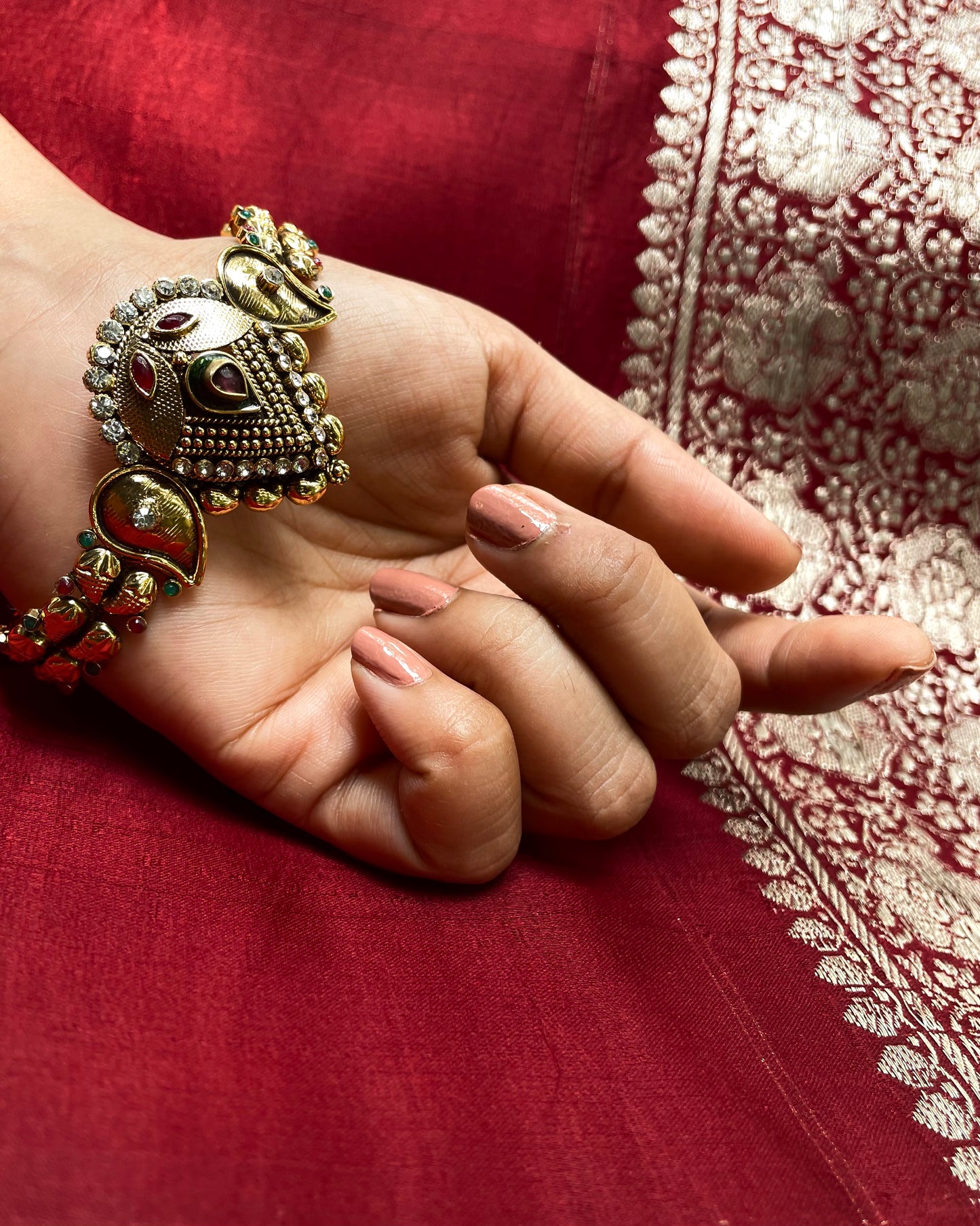 Drop of the Deccan | Antique Gold Plated Bracelet with Rich Stonework | Edit त्रिकाय