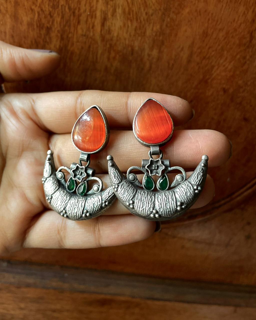 Earthsong Crescent Studs | Silver-Plated Statement Studs