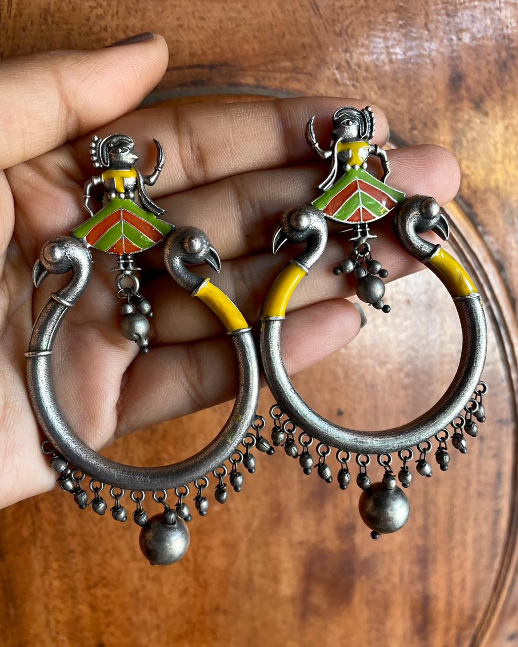 Narthaki | Silver-Plated Meenakari Statement Drops