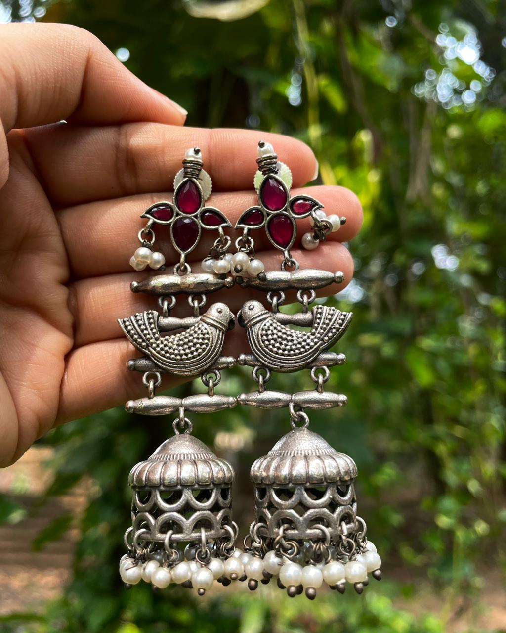 KiliKoodu | Silver-Plated Jhumkis with Pearls
