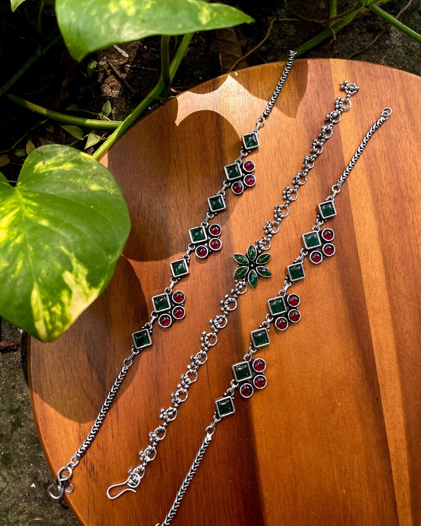 Ruby & Emerald Single-Leg Statement Anklets | Silver Plated Statement Jewellery | Single Piece