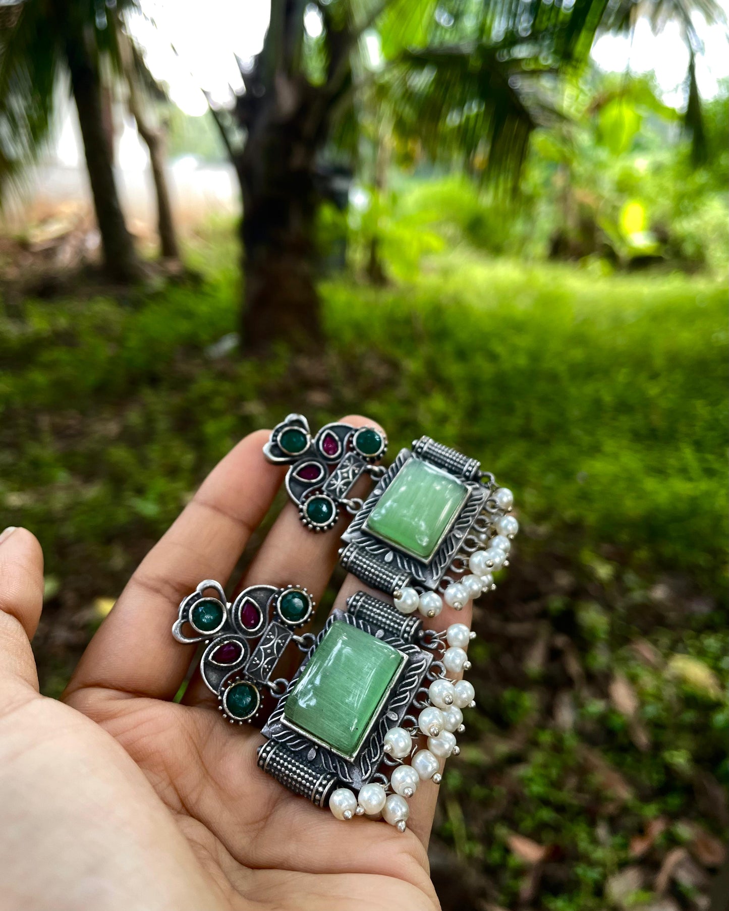 Sage & Pearl |Silver Plated Statement Studs