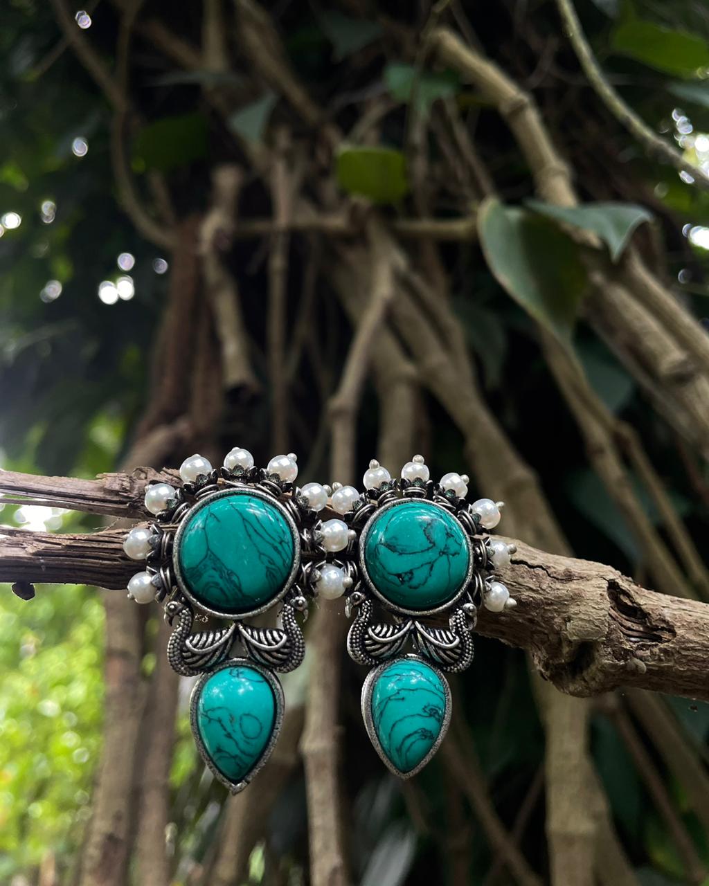 Pearl & Turq |Silver Plated Statement Studs