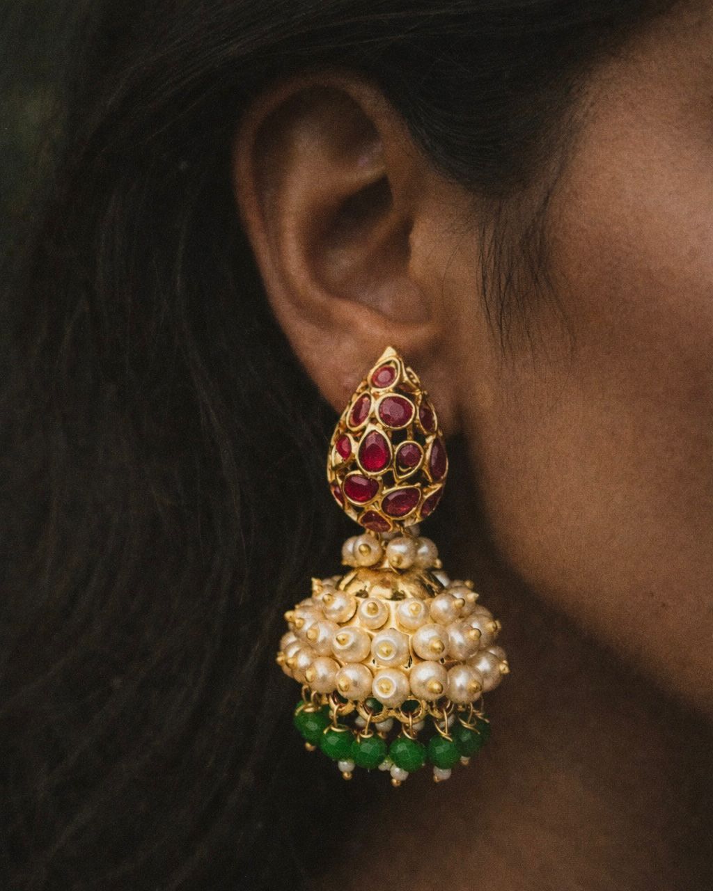 Kottaram Cluster Pearls x Kemp | Antique Gold-Plated Jhumkas| The Vishu Collective'26