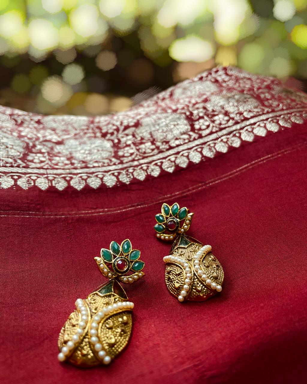 Thanjai Kanakam | Antique Victorian Style Gold-Plated Earrings | Edit त्रिकाय