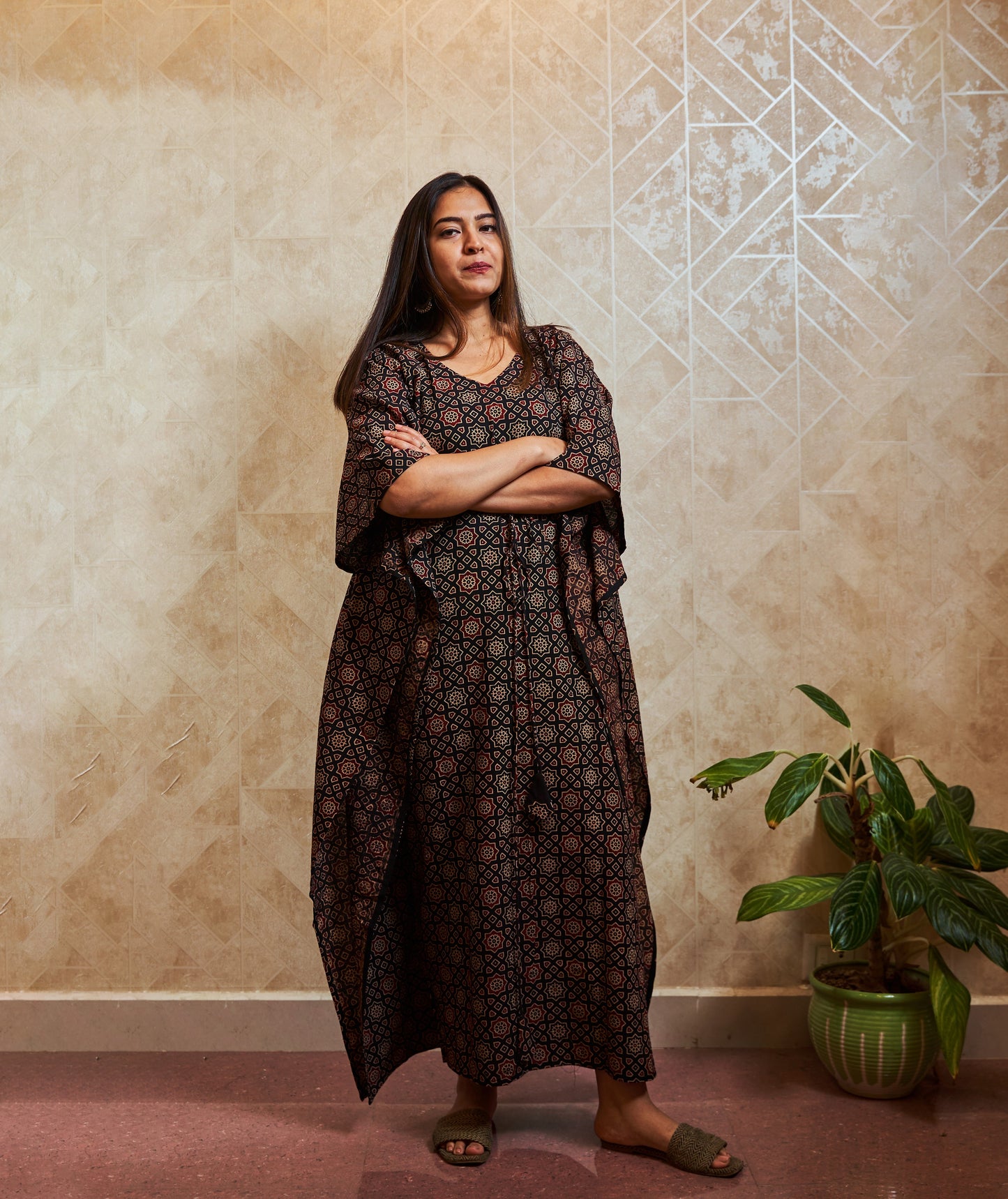 Ainiti Block-Printed Long Kaftan
