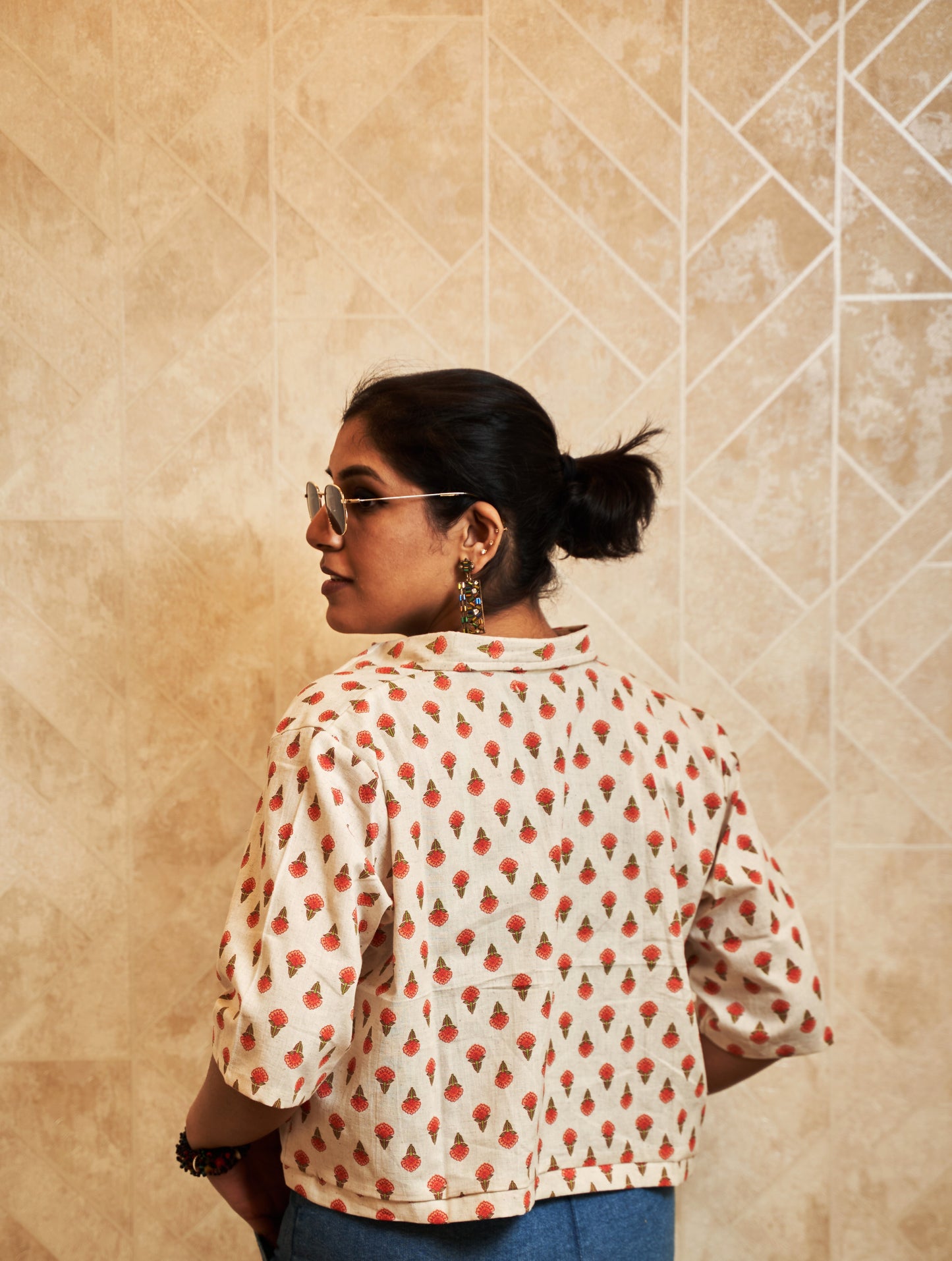 Narangi Floral Motif Cropped Shirt