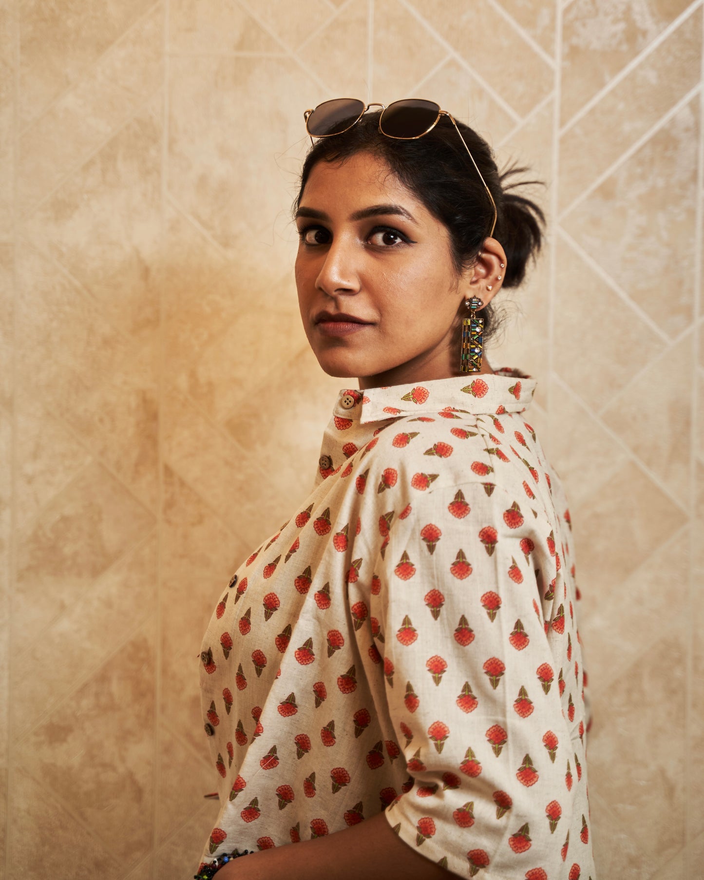 Narangi Floral Motif Cropped Shirt